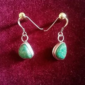 925 Sterling Silver Earrings w/ Green Stones 1.25"
